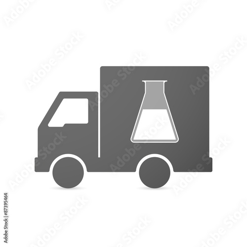 Isolated delivery truck icon with a chemical test tube