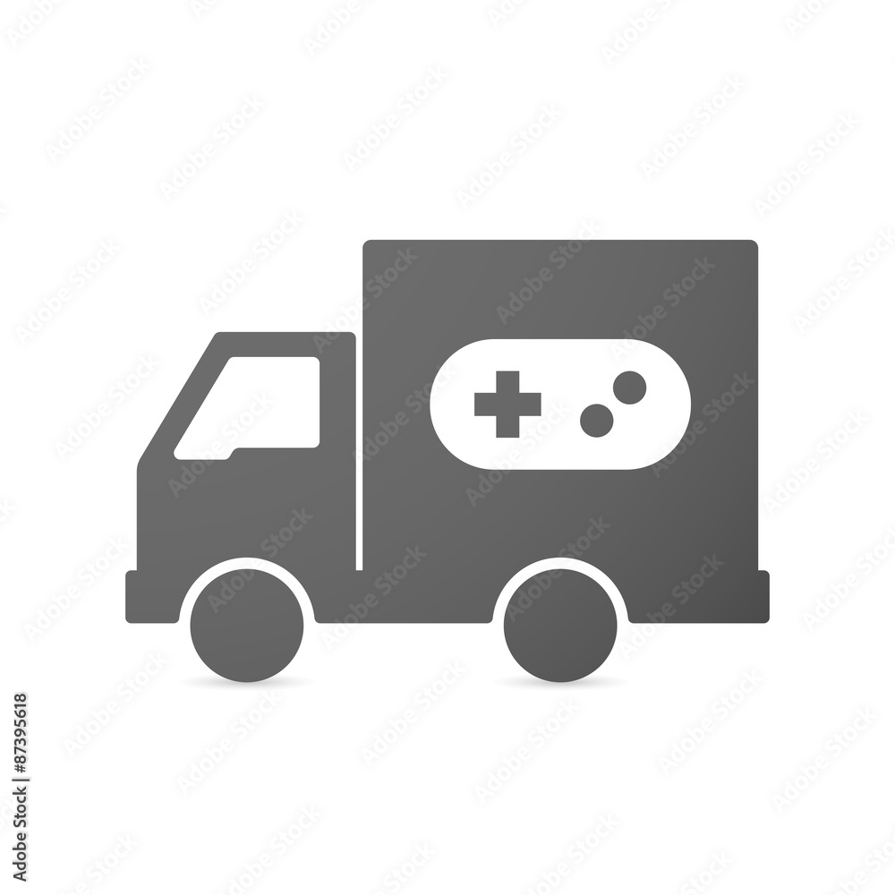 Isolated delivery truck icon with a game pad Isolated delivery truck icon with a game pad