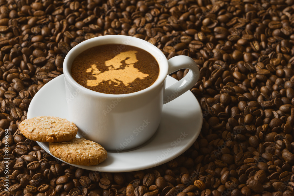 Fototapeta premium Still life - coffee with map of Europe continent