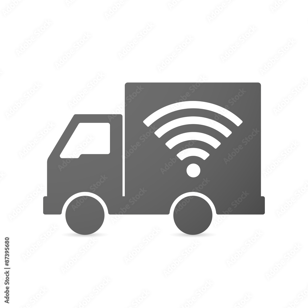 Isolated delivery truck icon with a radio signal sign Isolated delivery truck icon with a radio signal sign