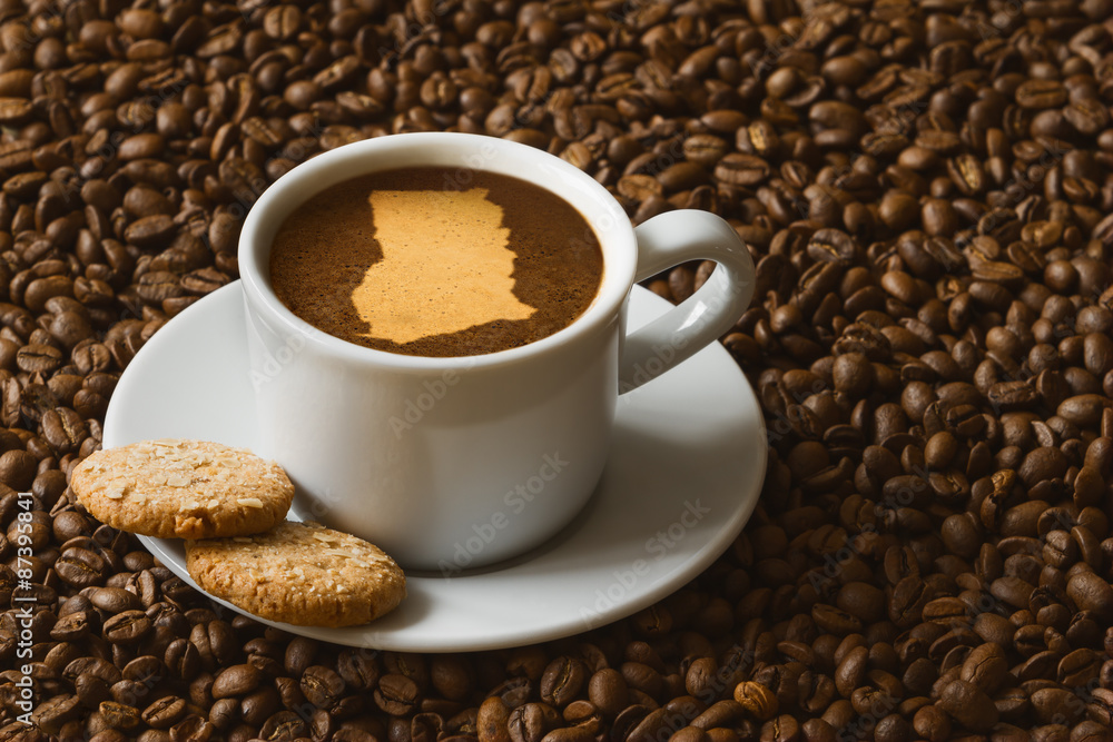 Fototapeta premium Still life - coffee with map of Ghana