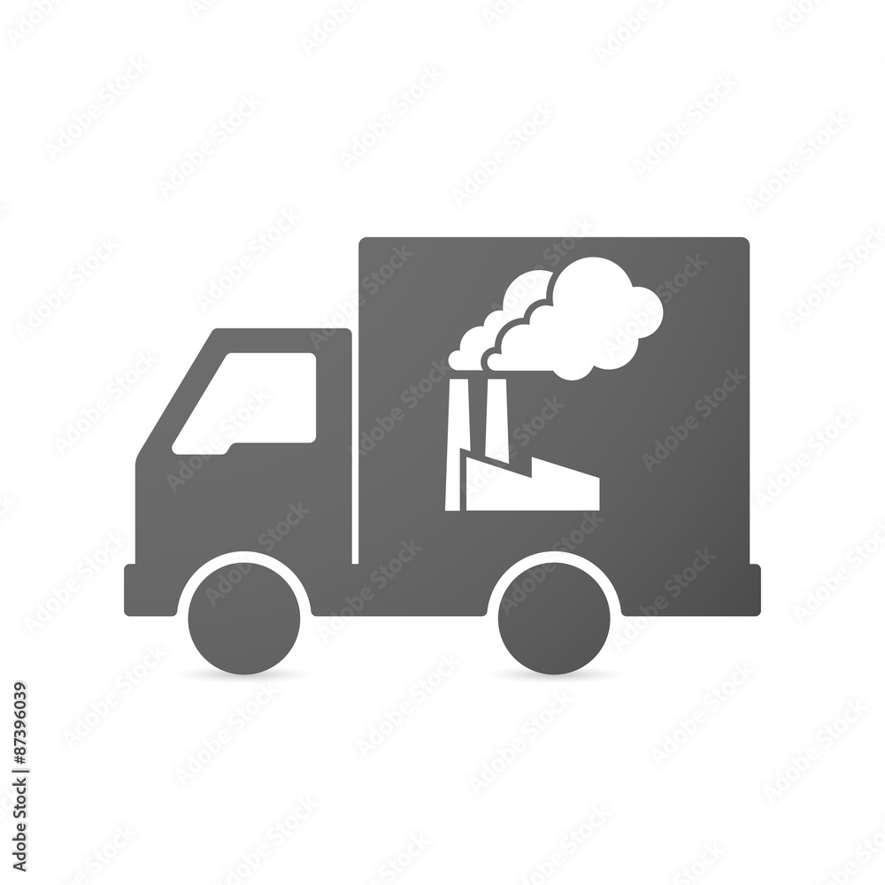 Isolated delivery truck icon with a factory