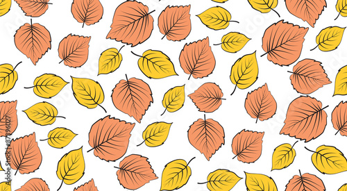 Vector seamless pattern of colored leaves on a white background. Chaotic pattern of leaves. © newrossosh