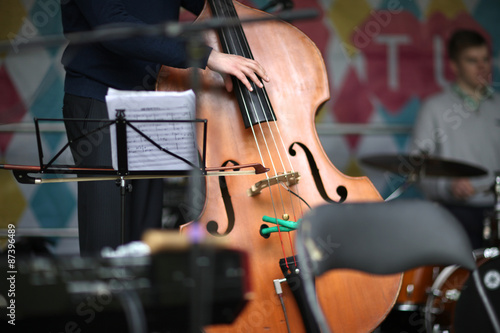 Improvisation of a contrabass player; without a bow