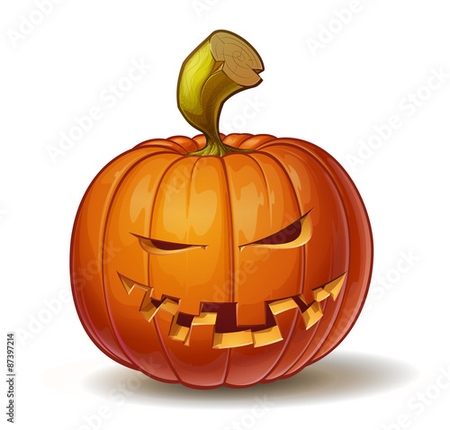 Cartoon vector illustration of a Jack-O-Lantern pumpkin curved in a mean expression, isolated on white. Neatly organized and easy to edit EPS-10
