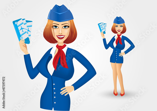stewardess holding tickets