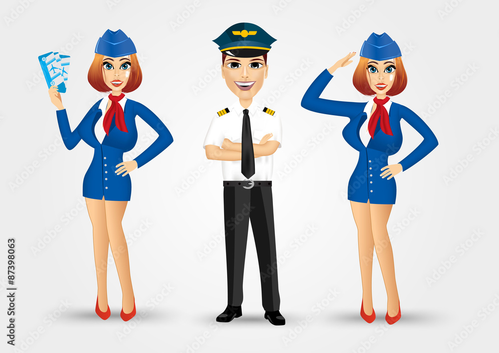 two beautiful stewardesses and handsome pilot two beautiful stewardesses and handsome pilot