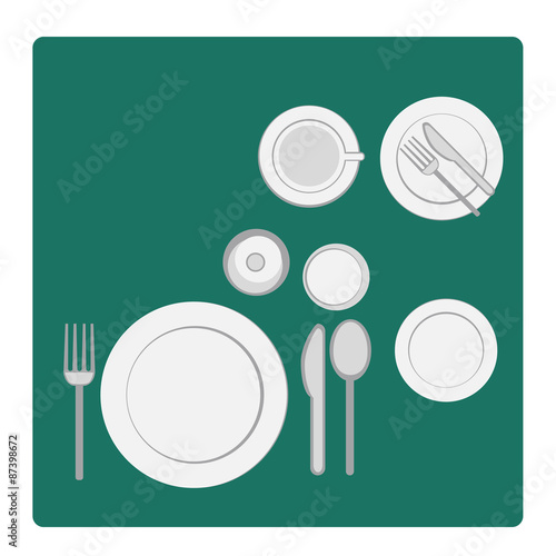 vector illustration tableware serving with dinnerware and glass