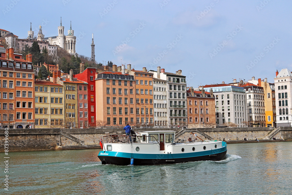 Naklejka premium Lyon, plaisance, Saône, Fourvière