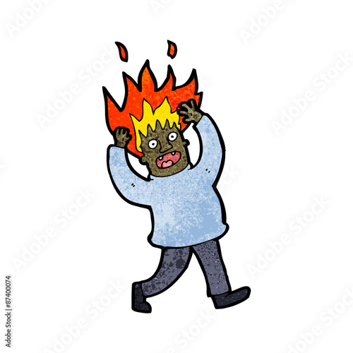 cartoon man with flaming hair