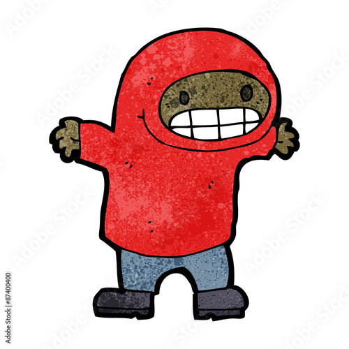 cartoon grinning boy in hooded sweatshirt
