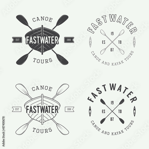 Set if vintage rafting logo, labels and badges. Vector illustration