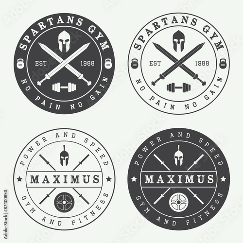 Set of vintage gym logos, labels and emblems