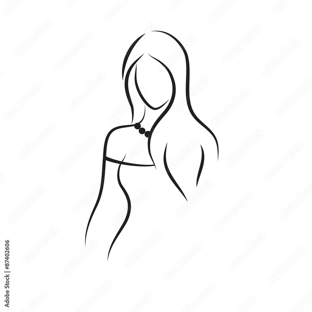 Fashion model sketch. Silhouette of beautiful woman with long hair in  outline style vector. Fashion model vector illustration. Card for hair and  beauty salon. Stock Vector | Adobe Stock