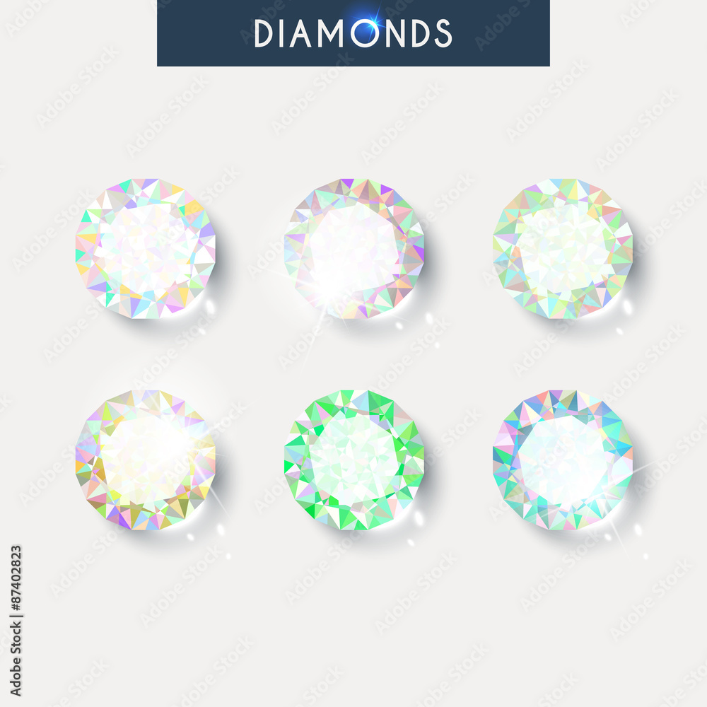 Set realistic diamond with reflex, glare and shadow Set realistic diamond with reflex, glare and shadow