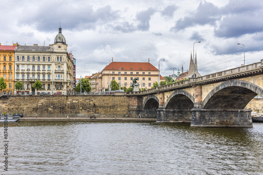 Prague embankment and Vltava River. Prague, Czech Republic.