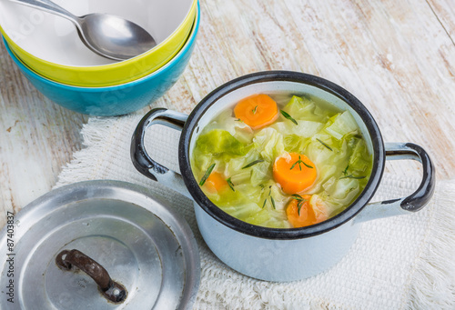 Cabbage soup in a pot