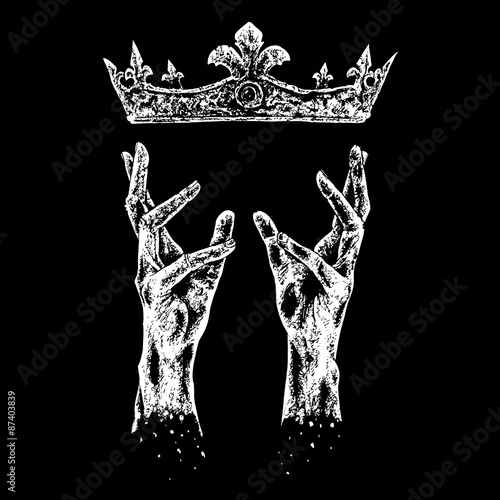 hands reaching for crown