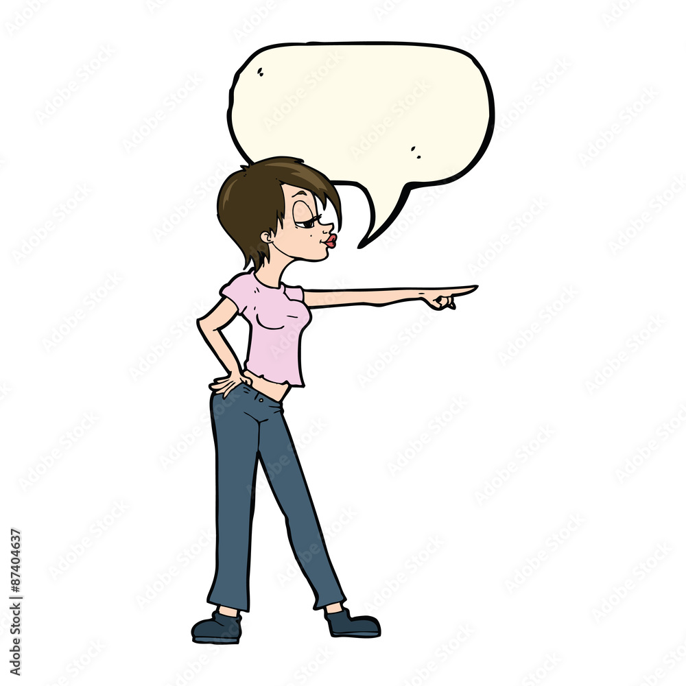 cartoon woman pointing with speech bubble cartoon woman pointing with speech bubble