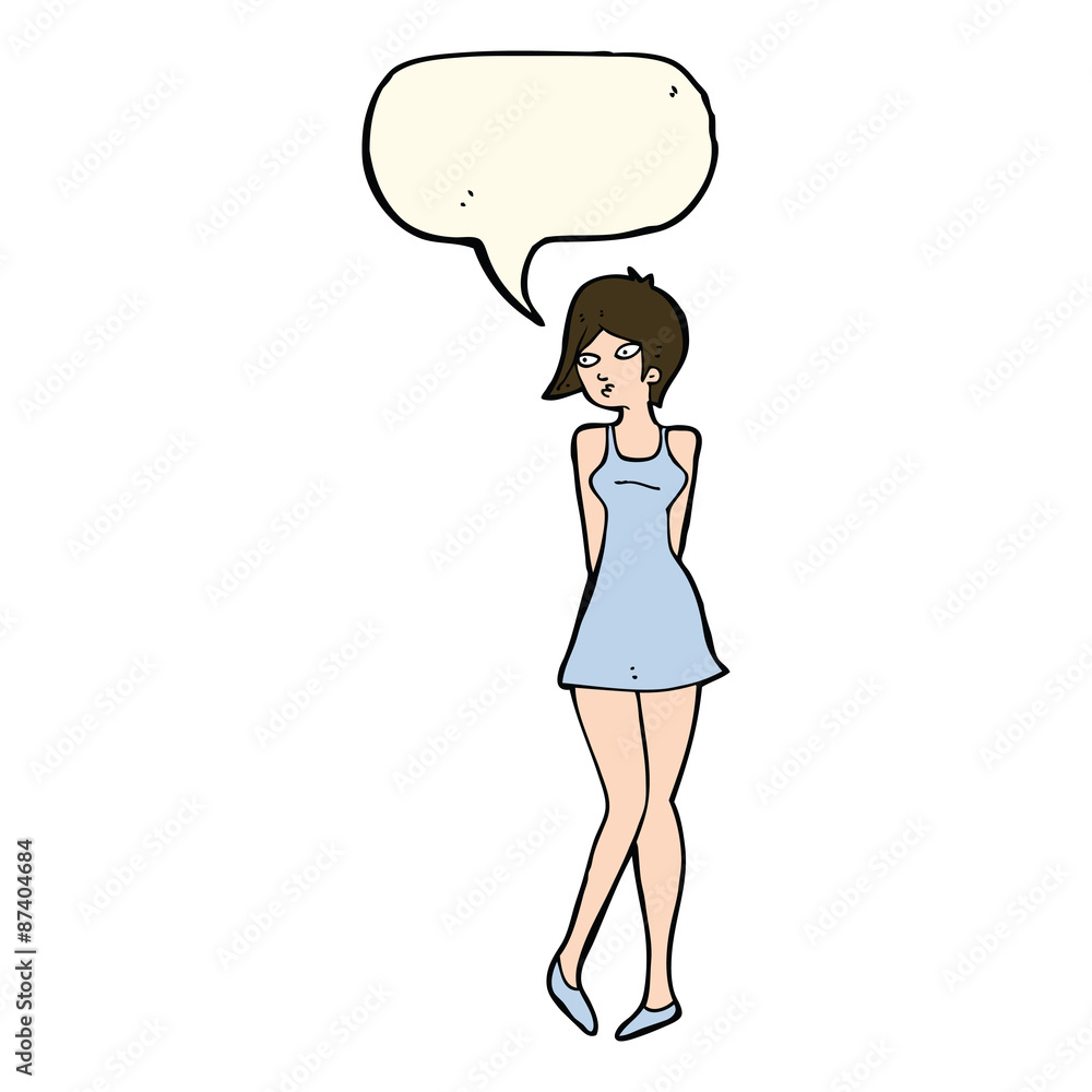 cartoon pretty woman in dress with speech bubble cartoon pretty woman in dress with speech bubble