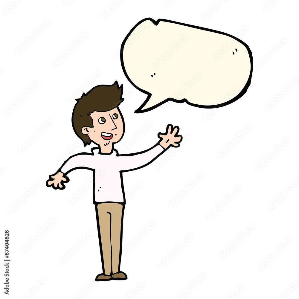 cartoon man waving with speech bubble cartoon man waving with speech bubble