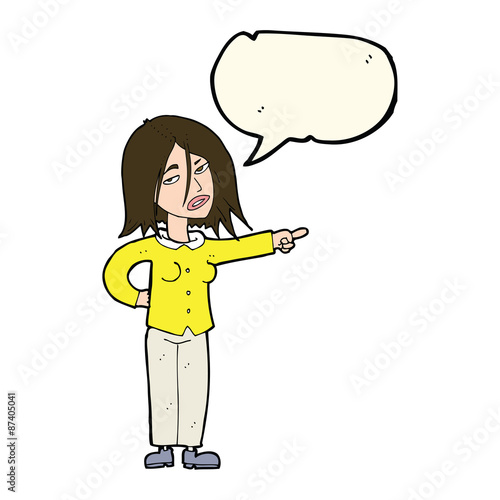 cartoon woman pointing with speech bubble