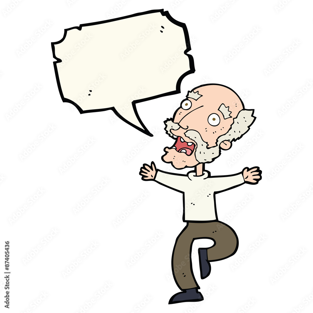cartoon old man having a fright with speech bubble cartoon old man having a fright with speech bubble