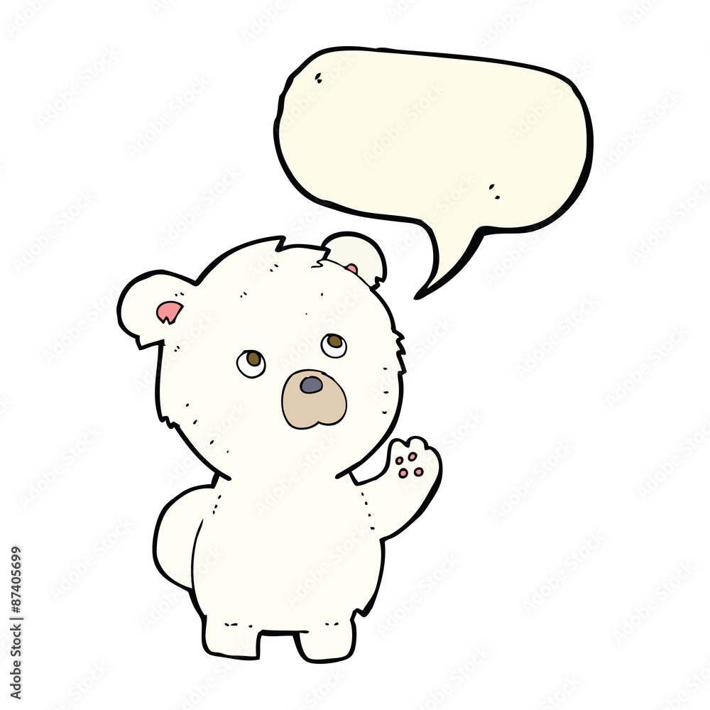Fototapeta premium cartoon waving polar bear with speech bubble