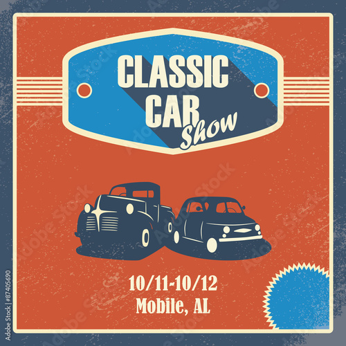 Classic car show poster. Old retro automobile banner