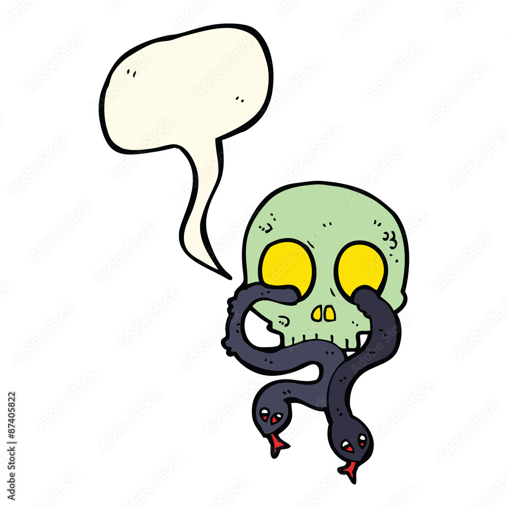 cartoon skull with snakes with speech bubble cartoon skull with snakes with speech bubble