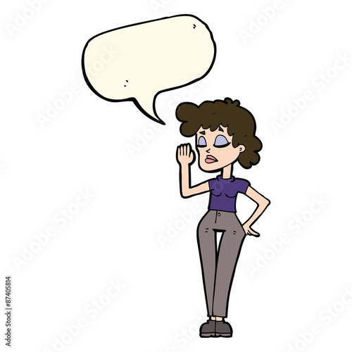 cartoon woman ignoring with speech bubble