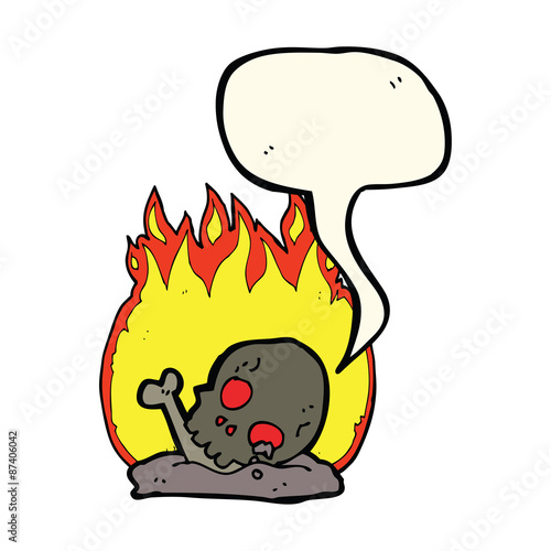cartoon burning old bones with speech bubble