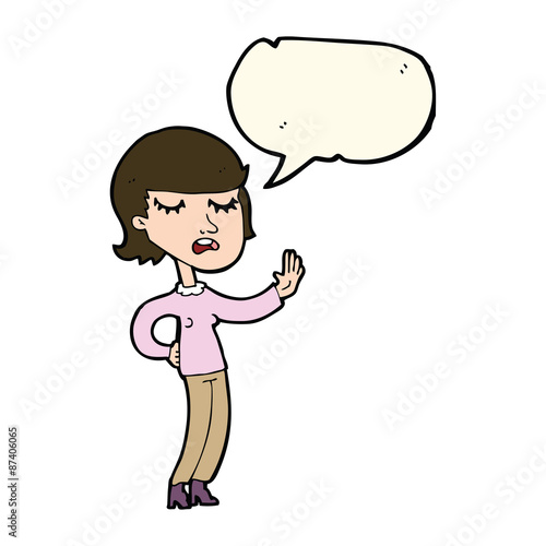 cartoon woman ignoring with speech bubble