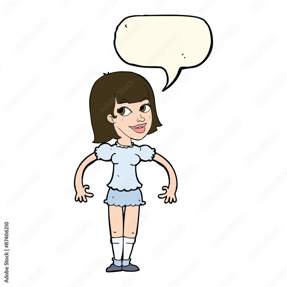 cartoon woman shrugging shoulders with speech bubble cartoon woman shrugging shoulders with speech bubble