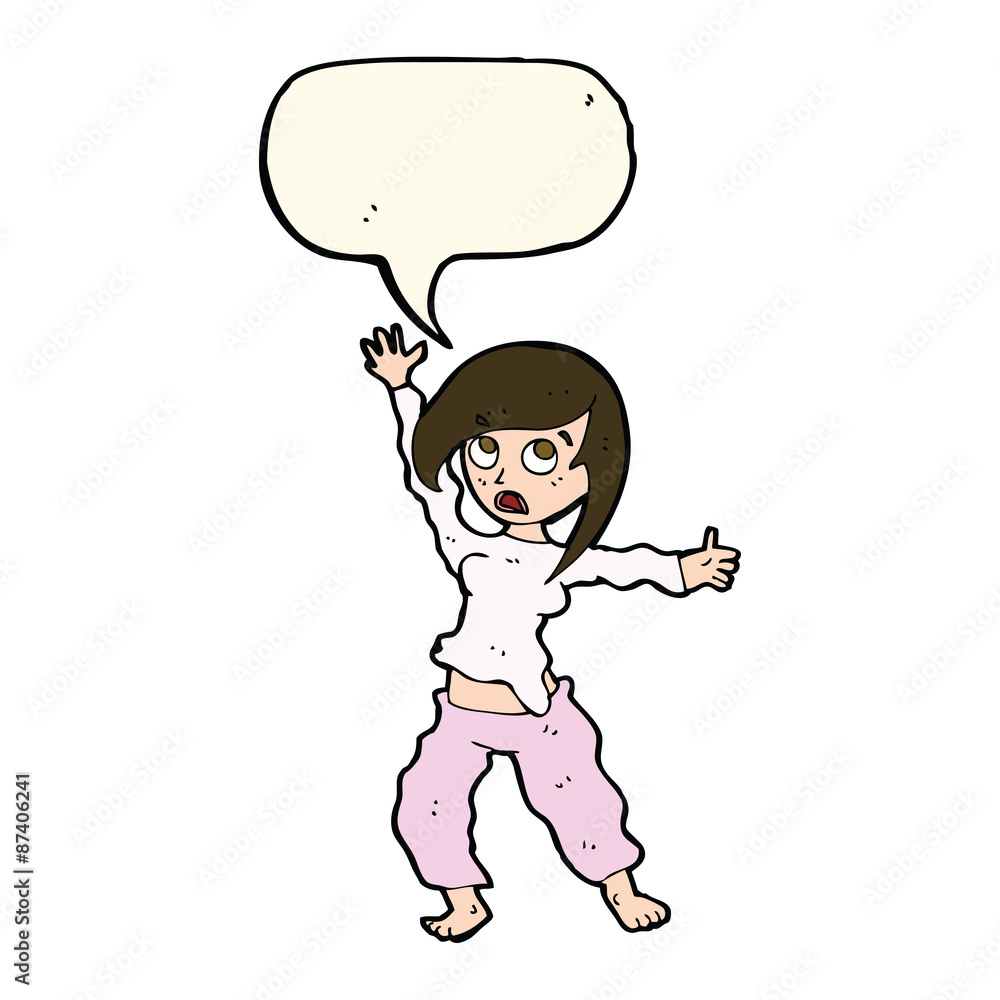 cartoon frightened woman with speech bubble cartoon frightened woman with speech bubble