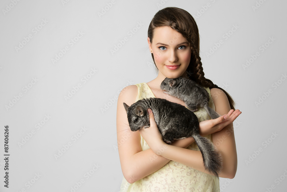 Girl with chinchillas Girl with chinchillas