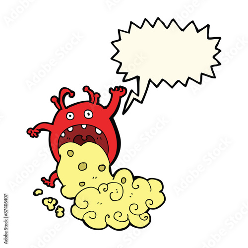 cartoon gross monster being sick with speech bubble