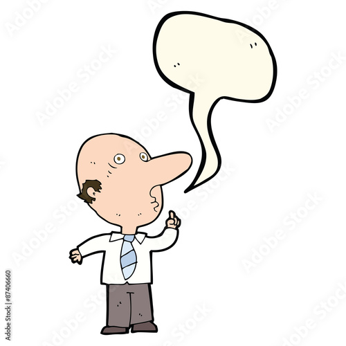 cartoon bald man asking question with speech bubble