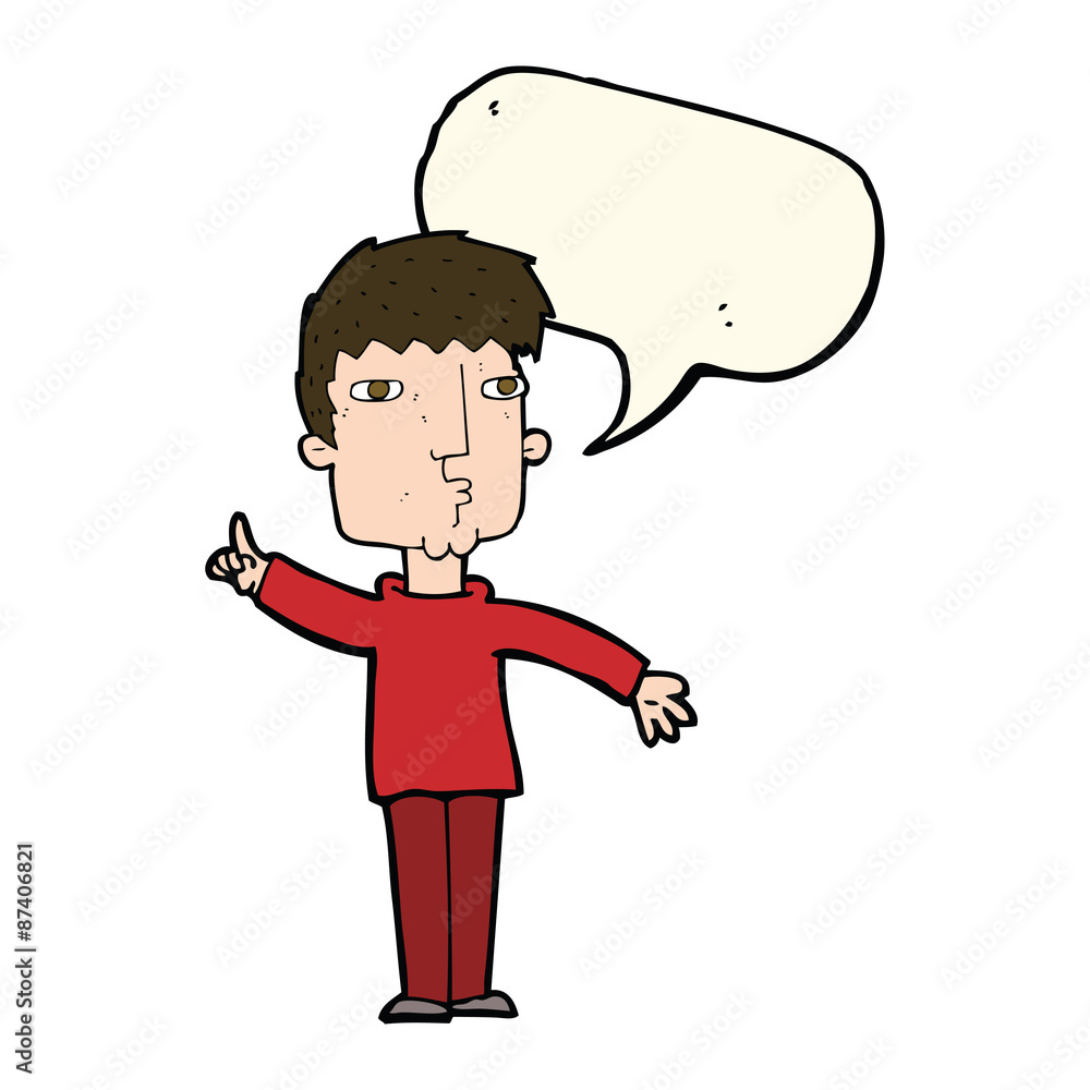 cartoon man raising point with speech bubble cartoon man raising point with speech bubble
