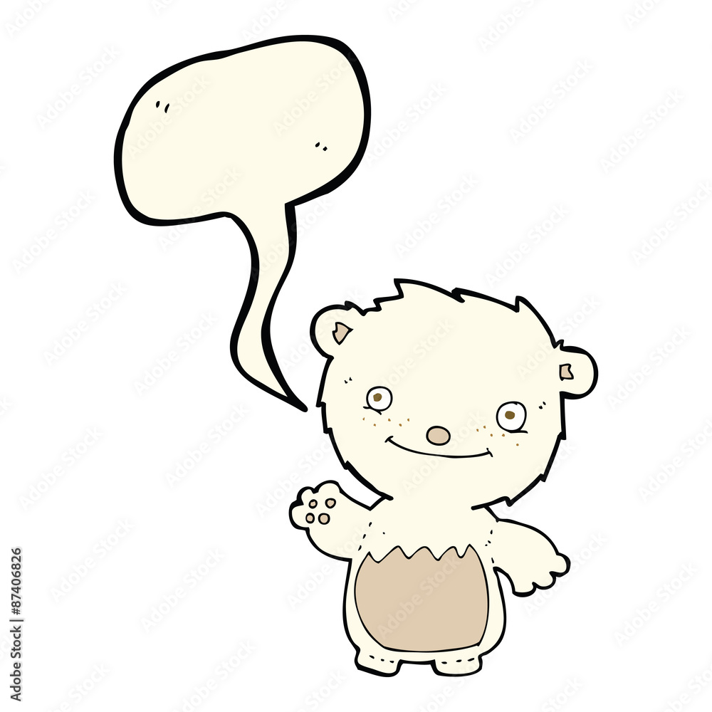 cartoon waving polar bear cub with speech bubble cartoon waving polar bear cub with speech bubble