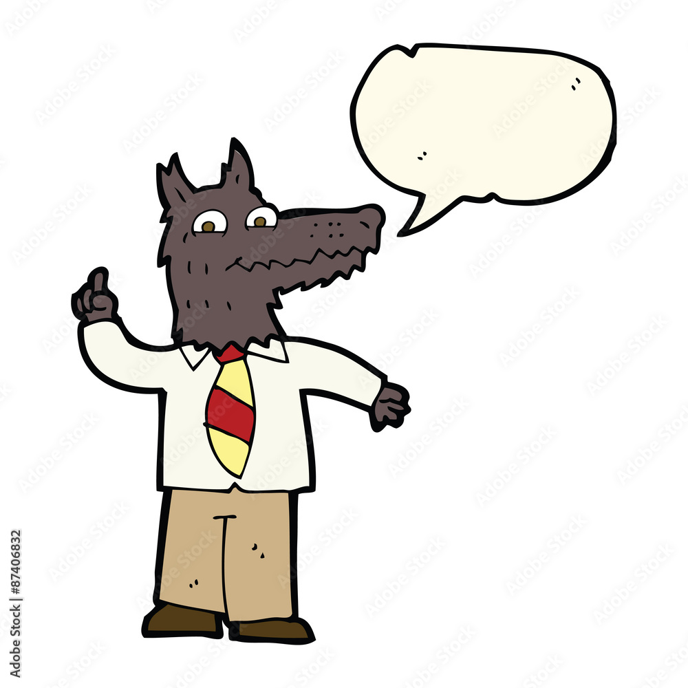 cartoon business wolf with idea with speech bubble cartoon business wolf with idea with speech bubble