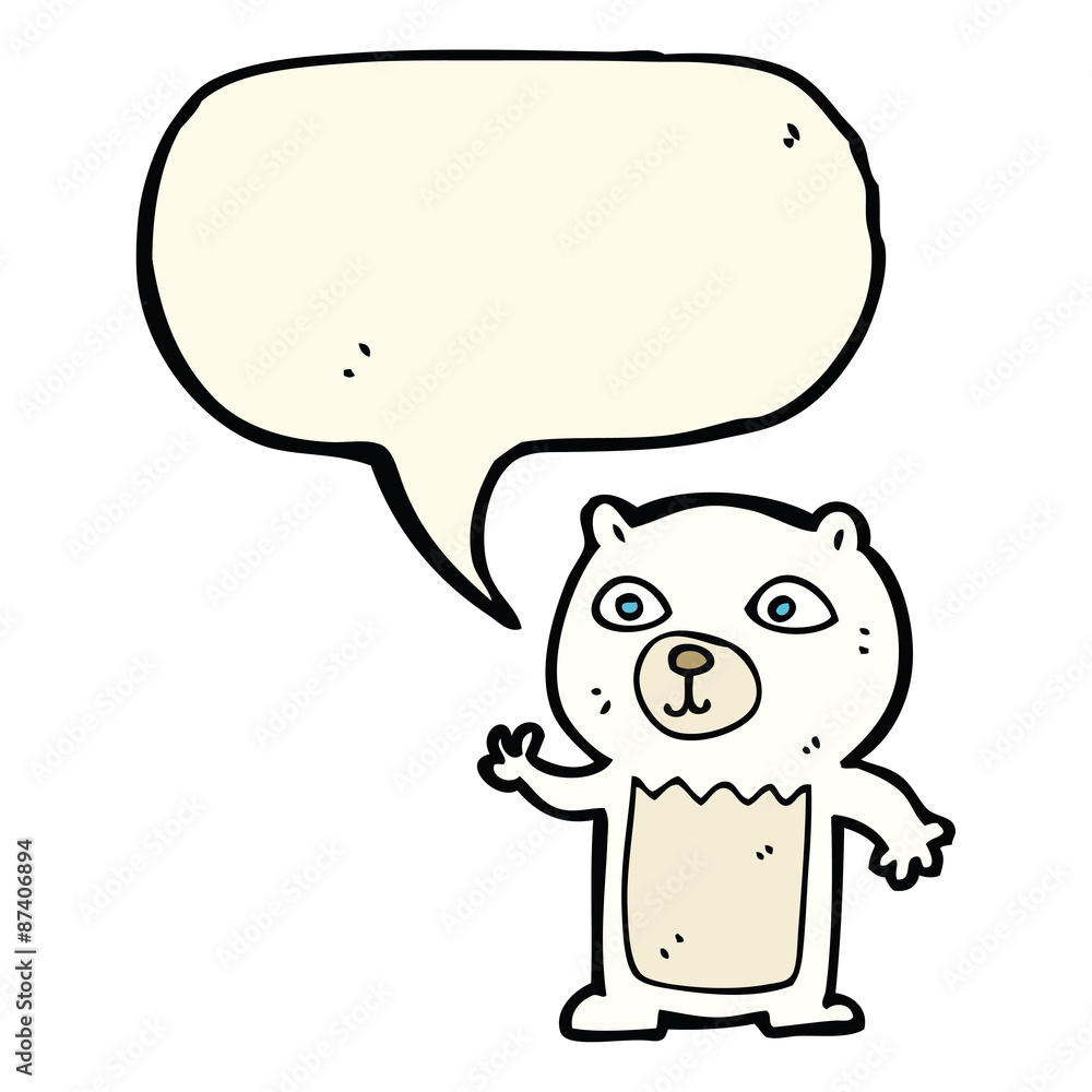cartoon waving polar bear cub with speech bubble cartoon waving polar bear cub with speech bubble
