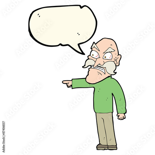 cartoon furious old man with speech bubble