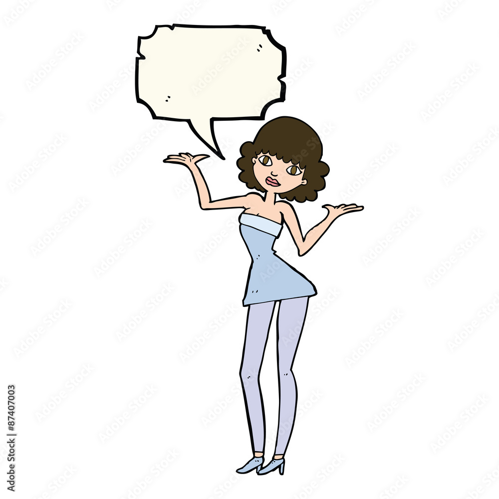 cartoon woman in cocktail dress with speech bubble cartoon woman in cocktail dress with speech bubble