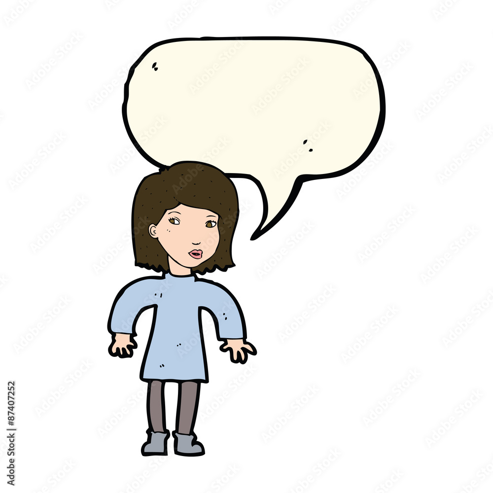 cartoon cautious woman with speech bubble cartoon cautious woman with speech bubble