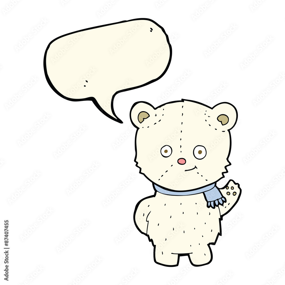cute cartoon polar bear waving with speech bubble