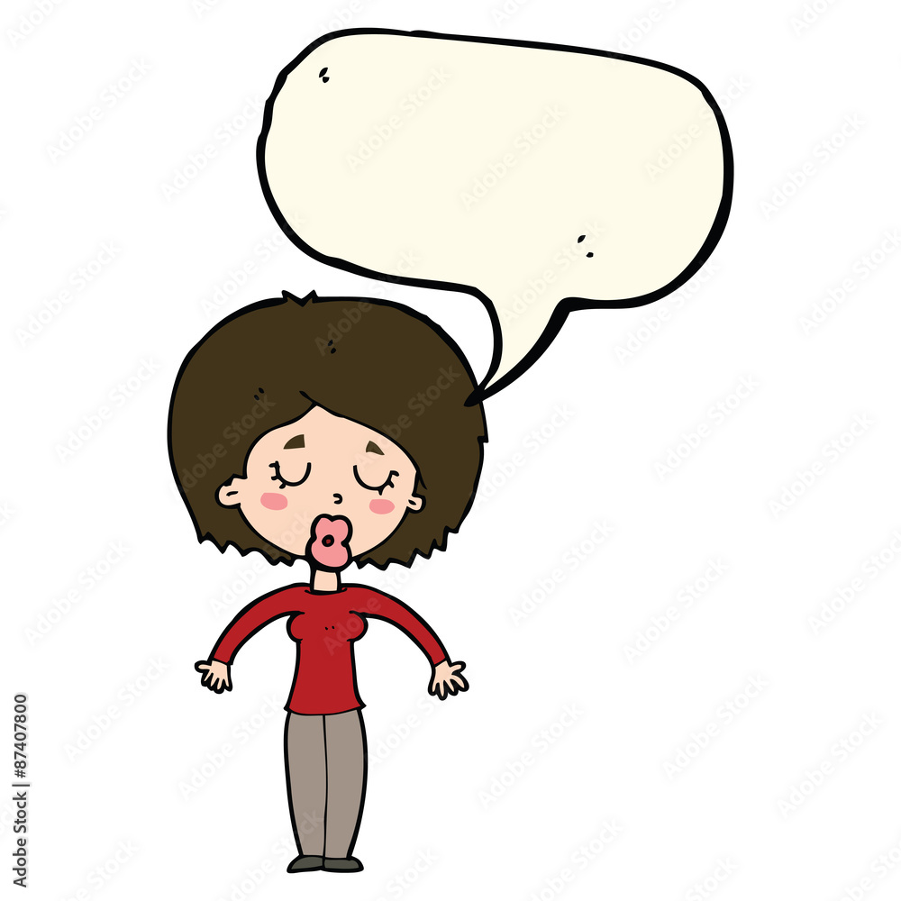 cartoon woman with closed eyes with speech bubble cartoon woman with closed eyes with speech bubble