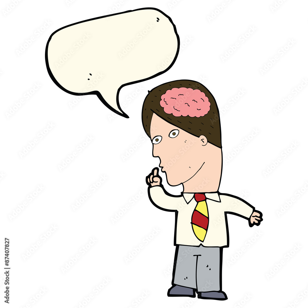cartoon businessman with huge brain with speech bubble cartoon businessman with huge brain with speech bubble