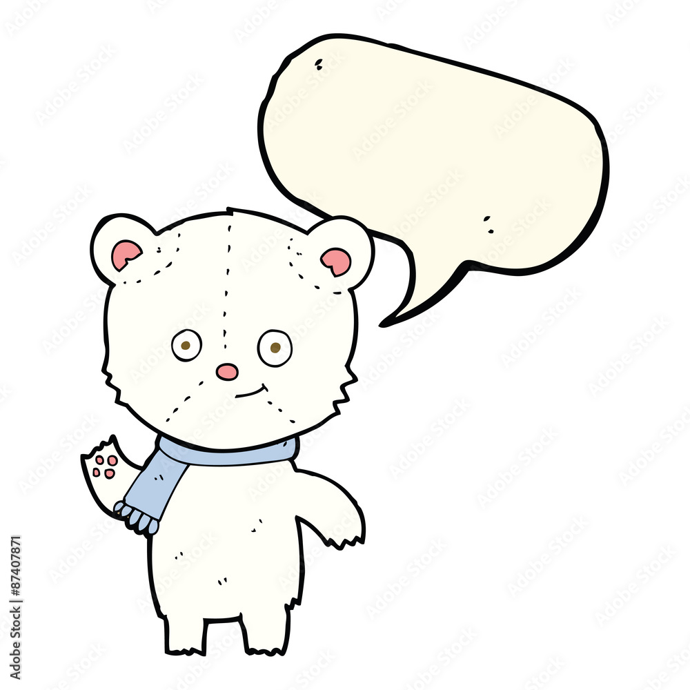 cartoon polar bear waving with speech bubble cartoon polar bear waving with speech bubble