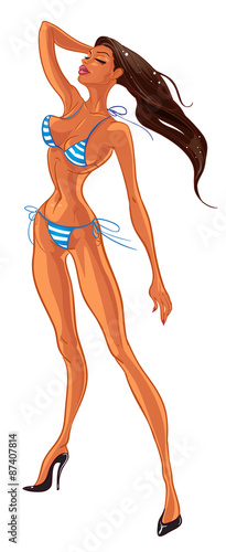 Tan sexy lady in swimsuit